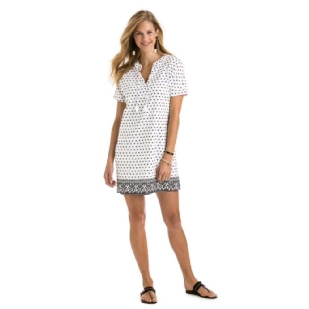 Vineyard Vines Fan Border‎ Print Tunic Dress Linen Womens 4 Preppy Coastal - Picture 4 of 7